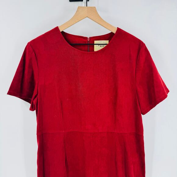 Vintage Petite Casuals Burgundy Faux Suede Embroidered Midi Dress PL Equestrian - Picture 4 of 11